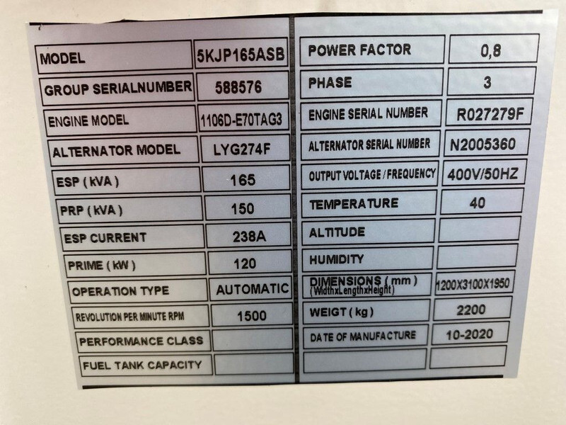 Bộ phát điện mới Perkins 1106D-E70TAG3 Stamford 165 kVA Silent generatorset New !: hình 15